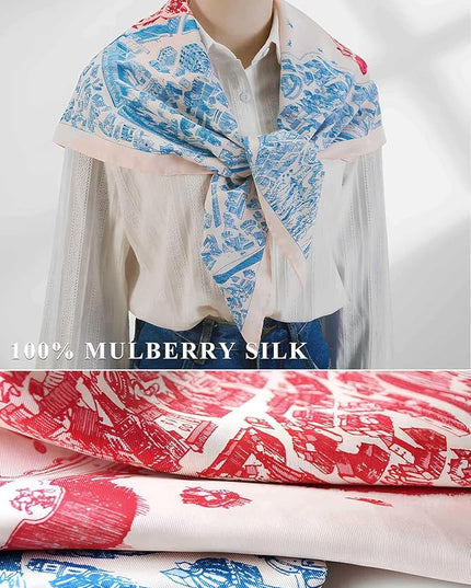 100% Mulberry Silk Scarf for Women Hair Lightweight Square Neckerchief Wrap For Head Scarves 21"
