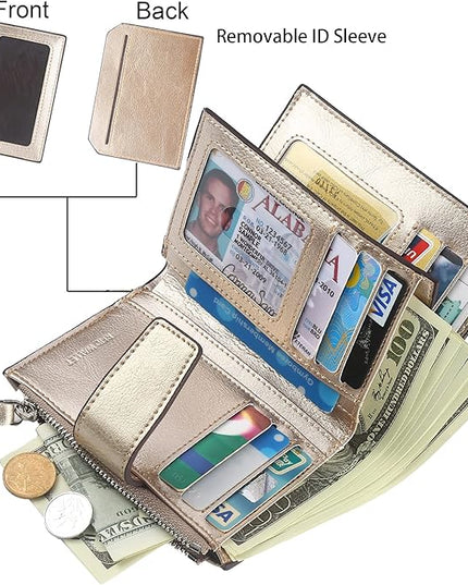 Lavemi Small Compact Women Wallet RFID Blocking Genuine Leather Bifold Purse with ID Windows