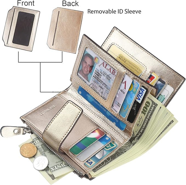 Lavemi Small Compact Women Wallet RFID Blocking Genuine Leather Bifold Purse with ID Windows