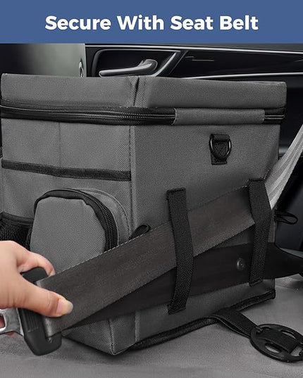 COOLBEBE Car Seat Organizer, Backseat Car Organizer with Cup Holders for Kids and Adults Travel, Cooler Compartment Passenger Seat Organizer Storage Box for Front or Middle Seat, Grey