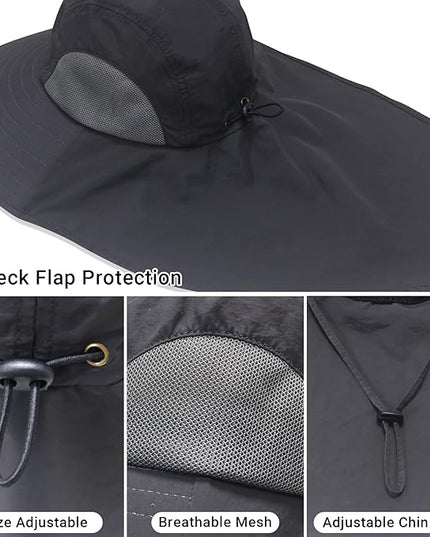 NPQQUAN Sun Hats for Men Women with Neck Flap UPF 50+ UV Protection Wide Brim Bucket Hat Safari Hiking Fishing Hats