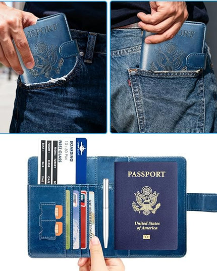 Passport Holder Cover, ACdream Protective Premium Leather RFID Blocking Wallet Travel Case for Passport/Credit Card/Air Ticket,