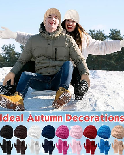 Chicingyou Winter Hats and Gloves Beanies Set Bulk Adults Women Men Unisex Knit Beanie Thermal Gloves for Homeless Gifts