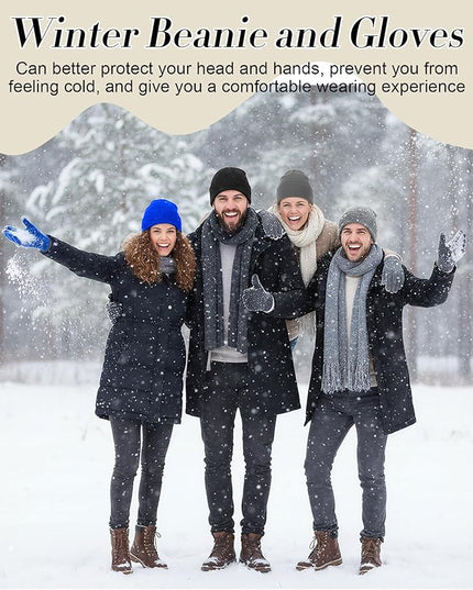 Suhine Bulk Winter Hats and Gloves Set Warm Beanie Gloves Pack Homeless Supplies for Cold Weather Charity