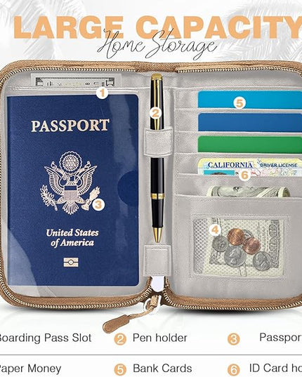 Single Passport Holder for Travel, RFID Travel Document Organizer for Women Waterproof Passport Wallet Men Portable Case for Cards, Boarding Pass, ID, Money, Tickets with Zipper