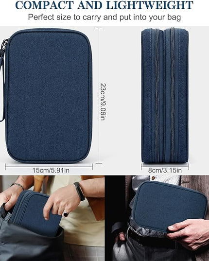 FYY Electronic Organizer, Large Travel Cable Organizer Bag Pouch Electronic Accessories Carry Case Portable Waterproof Double Layers All-in-One Storage Bag for Cable, Cord, Charger, Phone, Navy