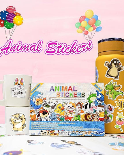 300 PCS Animal Stickers for Kids, Cute Waterproof Vinyl Stickers for Water Bottles, Laptops, Scrapbooks, and Classroom Rewards, Animal Cartoon Stickers Pack with Gift Box for Girls Boys Teens