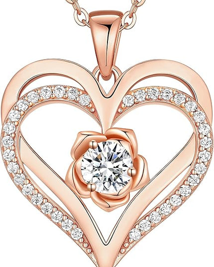 CDE Christmas Gifts for Women S925 Silver Rose Gold Heart Birthstone Necklaces for Women，Ideal Anniversary or Birthday Jewelry Gifts for Wife Girlfriend Her