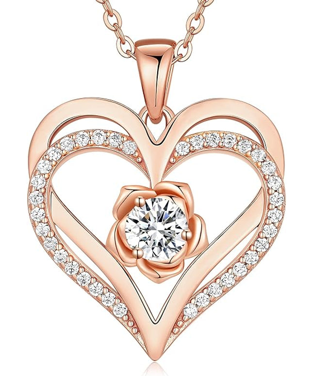 CDE Christmas Gifts for Women S925 Silver Rose Gold Heart Birthstone Necklaces for Women，Ideal Anniversary or Birthday Jewelry Gifts for Wife Girlfriend Her