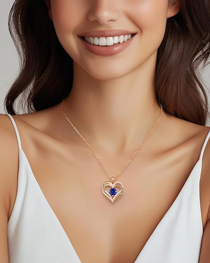 CDE Forever Love Heart Necklaces for Women, Wedding Anniversary, Birthday Mothers Day Christmas Day Gifts for Mom, Mother, Wife, friend, S925 Silver Jewelry with Birthstone Pendant