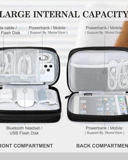 FYY Electronic Organizer, Large Travel Cable Organizer Bag Pouch Electronic Accessories Carry Case Portable Waterproof Double Layers All-in-One Storage Bag for Cable, Cord, Charger, Phone, Black