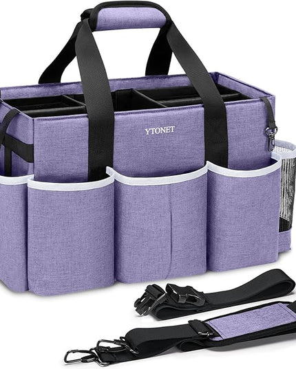 Ytonet Cleaning Caddy, Wearable Cleaning Supplies Organizer with 4 Foldable Dividers, Large Cleaning Caddy for Cleaning Supplies with Handle and Shoulder Straps, Cleaning Bags for Housekeepers, Purple