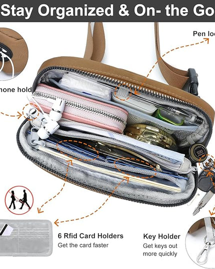Mini Belt Bag for Women, RFID Small Fanny Pack, Womens Fashion Waist Packs with Extender Strap, Crossbody Bum Bags