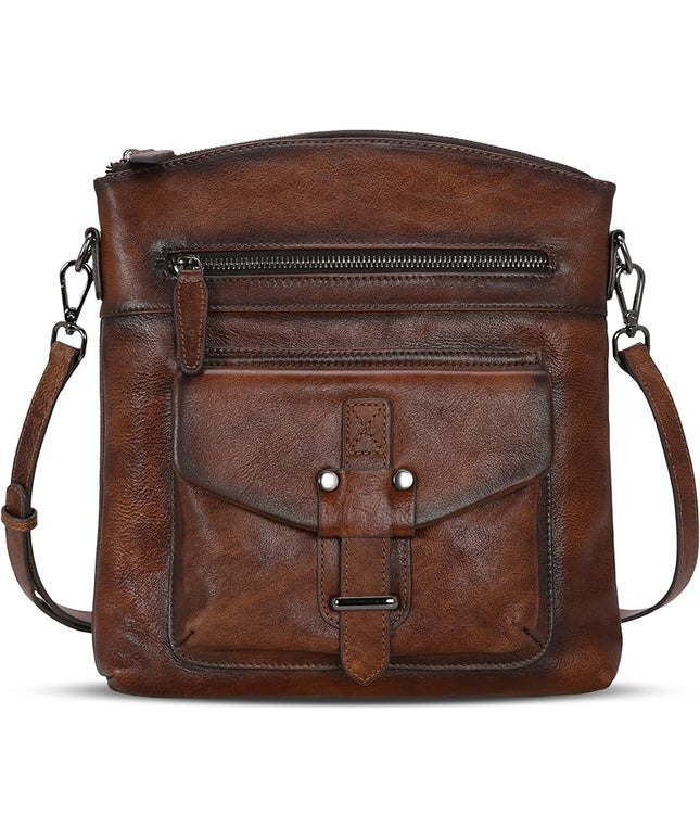 HESHE Leather Crossbody Bags for Women Satchel Purses Shoulder Purses and Handbags Cross Body Bag with Multi Pockets