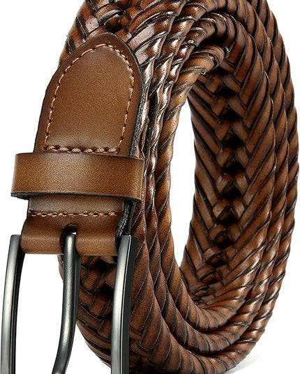CHAOREN Leather Braided Belts for Men - 1 1/8" Mens Casual Woven Leather Belt for Dress Pant