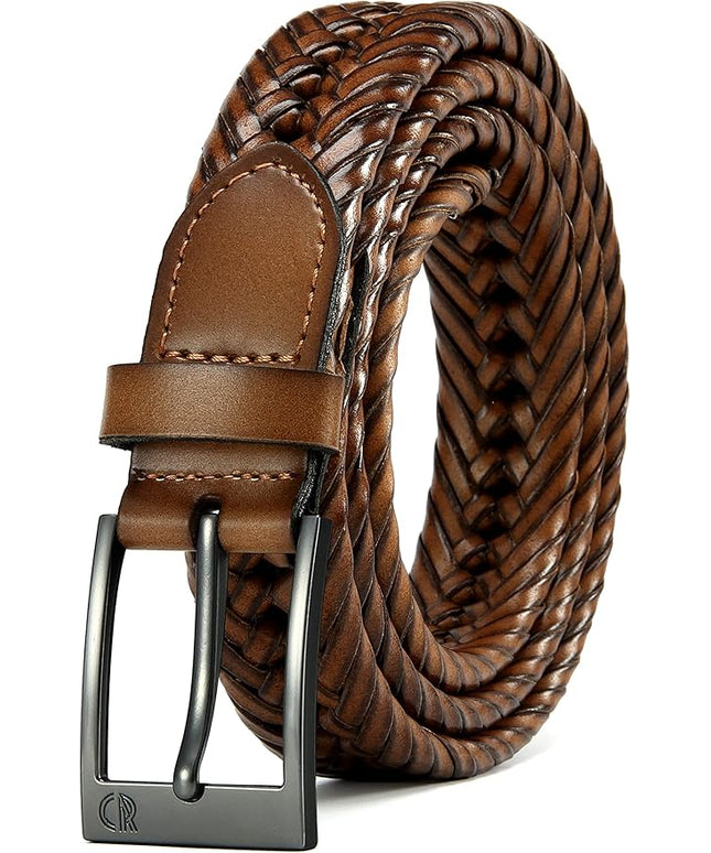CHAOREN Leather Braided Belts for Men - 1 1/8" Mens Casual Woven Leather Belt for Dress Pant