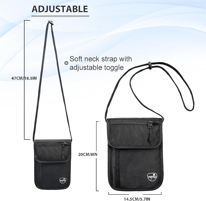 SUPACOOL Passport Holder Bag, Travel Wallet for Men Women Family, Card Holder Organizer, RFID Blocking, Neck Wallet, Hidden Neck Pouch for Travel(Black)