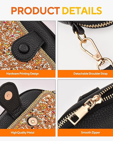 Women's Small Crossbody Cell Phone Bag, Boho Colorful Beaded Purse Wallet with Handmade Cute Patterns