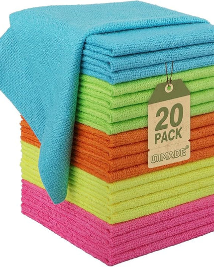 Microfiber Cleaning Cloth, 20 Pack Reusable Microfiber Towels for Cars Lint Free Cleaning Shop Towel Rags for Home Kitchen Automotive Bar Mechanic Restaurant Garage, 11.5"x 11.5", Multicolor