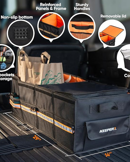 KEEPER Extra Large Car Trunk Organizer, 70L, Multi-Compartment Collapsible Car Organizers and Storage, Non-Slip Bottom, Suitable for SUV, Minivan