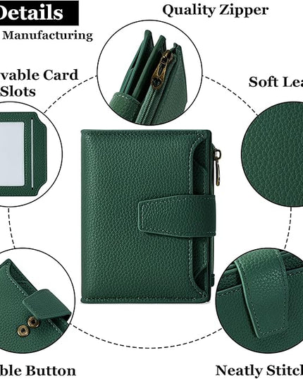 Airkit Small Wallet Women RFID Blocking Soft Leather Bifold Compact Card Holder Wallet for Women with Zipper Coin Pocket 4 ID Window