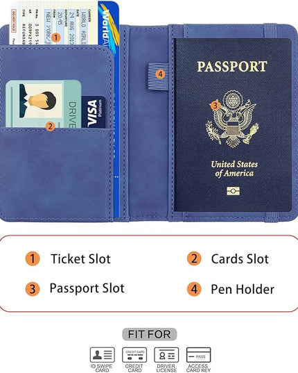 Melsbrinna Premium Leather Passport Holder Covers Case, Waterproof Rfid Blocking Travel Wallet Passport Holder with Pen Holder, Cute Passport Book for Women/Men