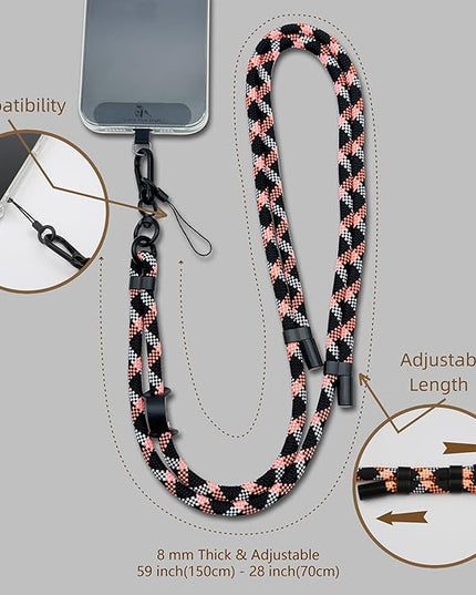 Adjustable Cell Phone Lanyard Crossbody Smartphone Strap Soft Rope Phone Lanyard for Around the Neck Holder (Orange/Black)