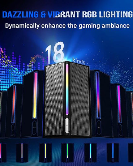 FIFINE Computer Speakers System with Subwoofer, Gaming Speaker for PC with RGB, Volume Control, Monitoring, 3.5mm Aux Input, AC Powered Speakers for Desktop Mobile TV-AmpliGame A22