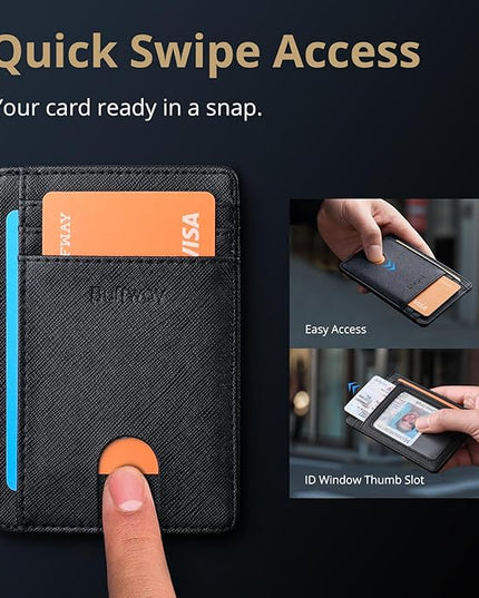Buffway Slim Minimalist Front Pocket RFID Blocking Leather Wallets for Men and Women - Cross Black