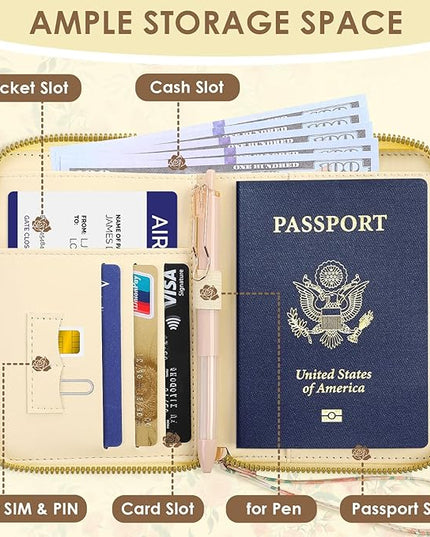 Passport Holder, Passport Holder For Travel, Passport Cover For Travel Essentials, Passport Wallet Cover RFID Blocking, Cute Passport Book for Women and Men, Pink Flowers