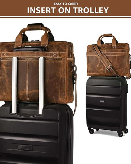 LEATHER VILLAGE 18" Leather Laptop Messenger Briefcase Bag for Men-Leather Satchel for Travel and Office Shoulder Bag- Sun Tan Brown