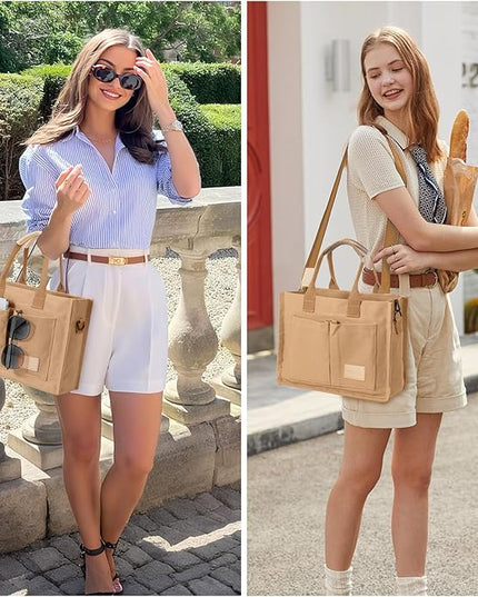 Canvas Tote Bag for Women Crossbody Work Purse with Pockets Top Handle Handbag Satchel Bags for Travel Nurse Teacher