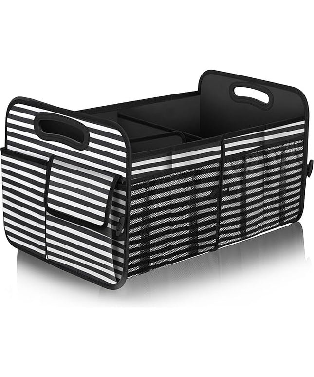 Femuar Car Trunk Organizer,Car Storage Organizer with 72L Large Capacity Waterproof Collapsible and 11 Pockets,Trunk Organizer for Car Suv/Jeep/Sedan, Large Size, Stripe