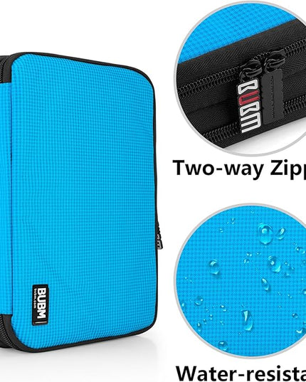 BUBM Double Layer Electronic Accessories Organizer, Travel Gear Bag for Cables, USB Flash Drive, Plug and More, Perfect Size Fits for iPad Mini (Medium, Blue)