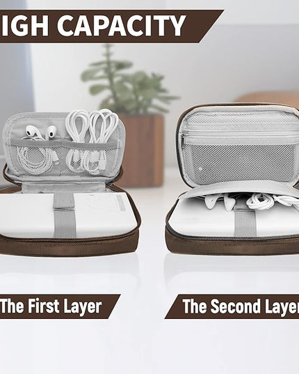 Travel Cable Organizer Bag Pouch Electronic Accessories Carry Case Portable Waterproof All-in-One Storage Bag for Cable,Charger, Phone, Hard Drive，SD Card-Coffee