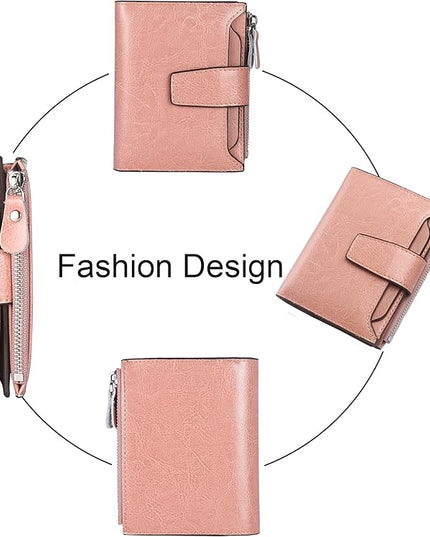 Lavemi Small Compact Women Wallet RFID Blocking Genuine Leather Bifold Purse with ID Windows