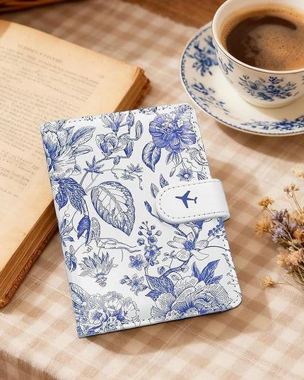 COSHAYSOO Personalized RFID Passport Holder for Travel Women Passports Cover Case Air Essentials Airplane Flight Accessories Airline Plane Flying Must Haves Christmas Gifts for Woman Travelers Blue