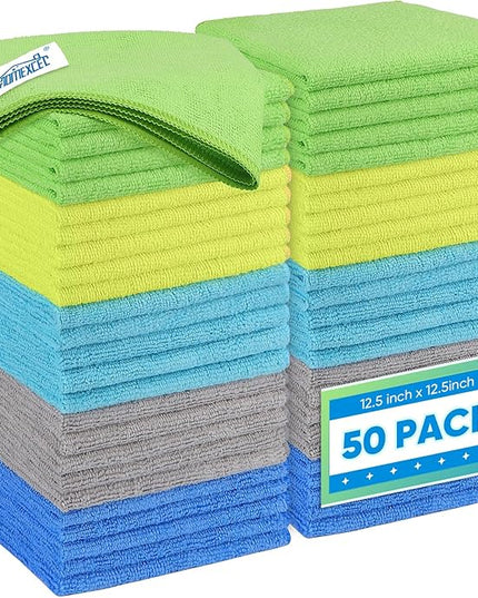 HOMEXCEL Microfiber Cleaning Cloth 50 Pack, 12.5 x 12.5 inch Microfiber Towels for Cars, Ultra Absorbent Car Washing Cloth, Lint Free Streak Free Cleaning Rags for Car, Kitchen, and Window, Multicolor