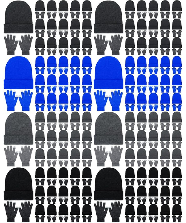 Suhine Bulk Winter Hats and Gloves Set Warm Beanie Gloves Pack Homeless Supplies for Cold Weather Charity