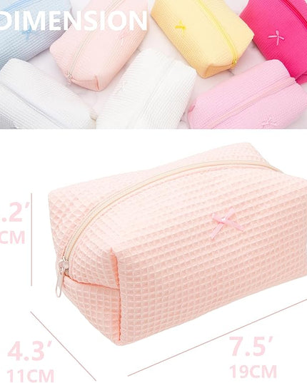 PAZIMIIK 2PCS Cozy Makeup Bag Travel Cosmetic Bag for Women Soft Toiletry Bag Aesthetic Makeup Organizer Portable Large Zipper Pouch for Skincare Beauty Accessories Brushes Waffle Check Light Pink