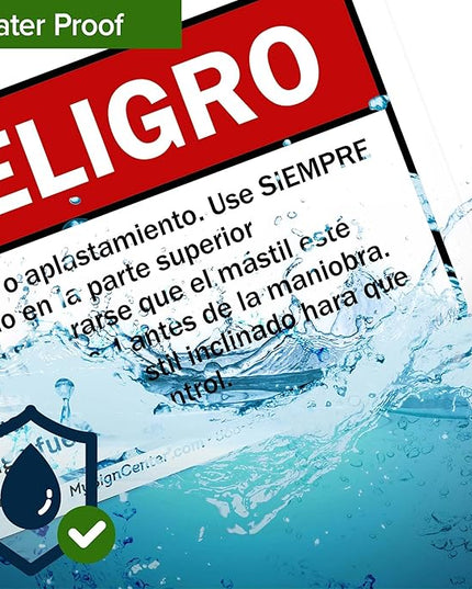 Danger Fall Or Crush Hazard Always Use The Level Mounted Bilingual Sign, 10x7 Inches, 55 mil thick HDPS (high density polystyrene), Made in USA by My Sign Center