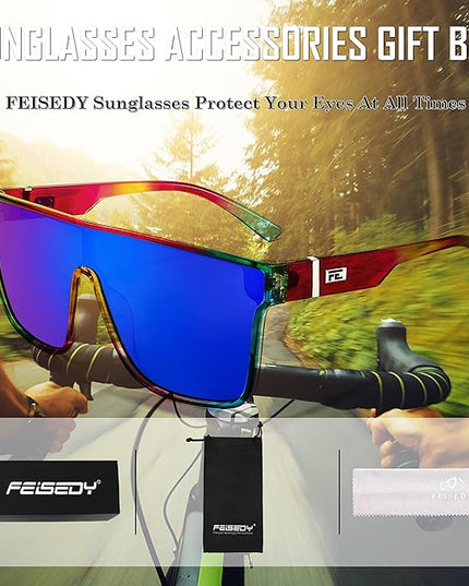 FEISEDY Sunglasses for Women Men, Fashion Mirrored Single Lens, Driving Beach Sunnies UV400 Shades B2996