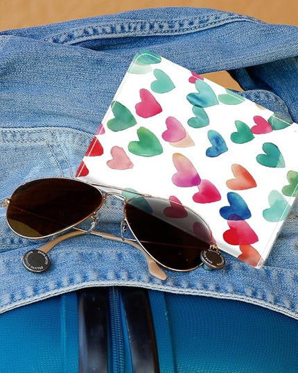PU Leather Passport Holder Cover 5.9×4.3 Inch with Credit Card Slot and Boarding Pass Slot Combo Blocking Passport Holder Wallet Cover Case for Travel Boarding Essentials (Heart)
