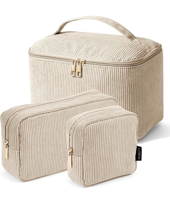 MAGEFY Small Makeup Bag for Purse Mini Cosmetics Bag Corduroy Cute Cosmetic Pouch for Women with Slip-in Pockets