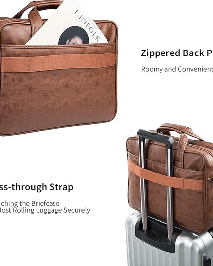 seyfocnia Men's Business Travel Briefcase Leather Handmade Messenger Bags Laptop Bag