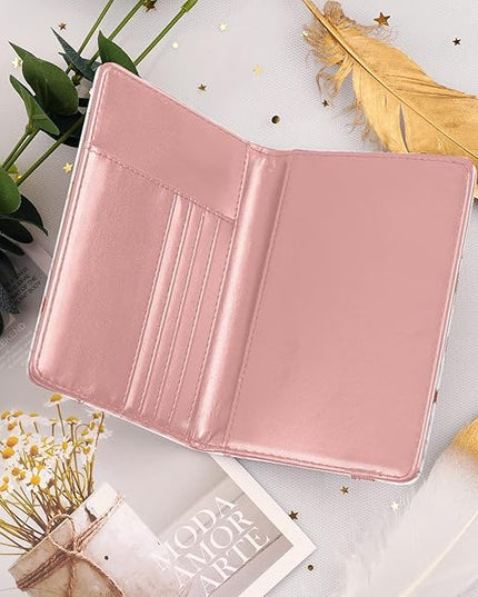 Passport Holder Cover Travel RFID Blocking Passport Cover Rose Gold Cute Flowers Passport Wallet with Elastic Band for Women