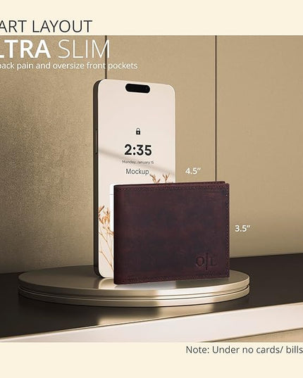 Oak Leathers Slim Leather Wallet for Men - RFID Wallets Credit Card Holder Ultra Thin Gift for Mens, Front Pocket Minimalist Design
