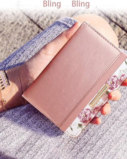 Passport Holder Cover Travel RFID Blocking Passport Cover Rose Gold Cute Flowers Passport Wallet with Elastic Band for Women