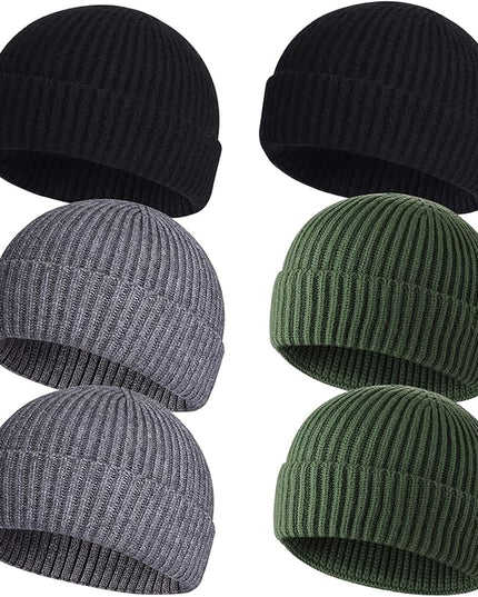 ROYBENS 4 Pack Wool Fisherman Beanies for Men, Knit Short Watch Cap Winter Warm Hats