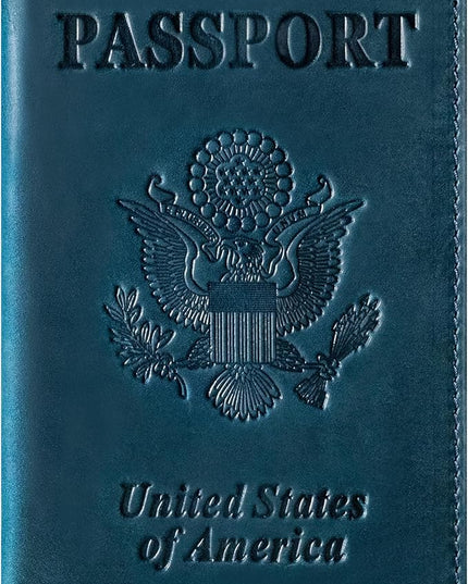 BIAOTIE Premium Leather Passport Holder Covers, Rfid Travel Wallet Passport Document Holder, Travel Essentials Wallet Cover Case for Men and Women (Blue)